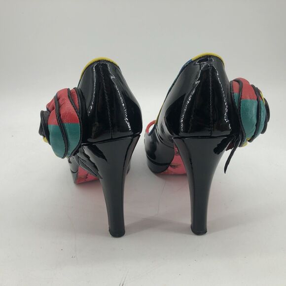 Betsey Johnson Black Womens 7.5 Open Peep Toe High Heels Shoes Multicolor Floral - Picture 14 of 16